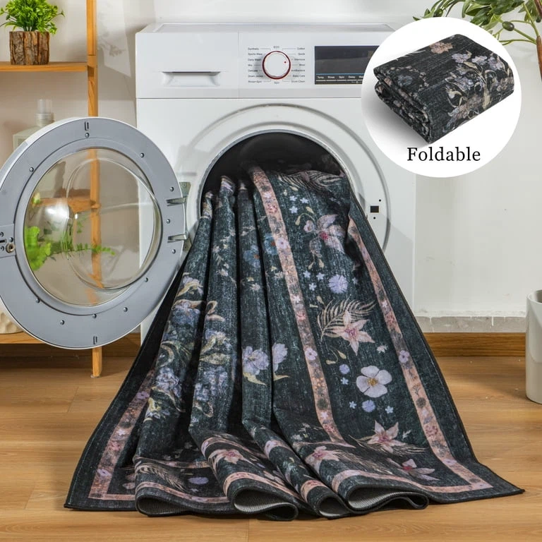 6x9 ‘ Floral pattern machine washable area rug - photo 2