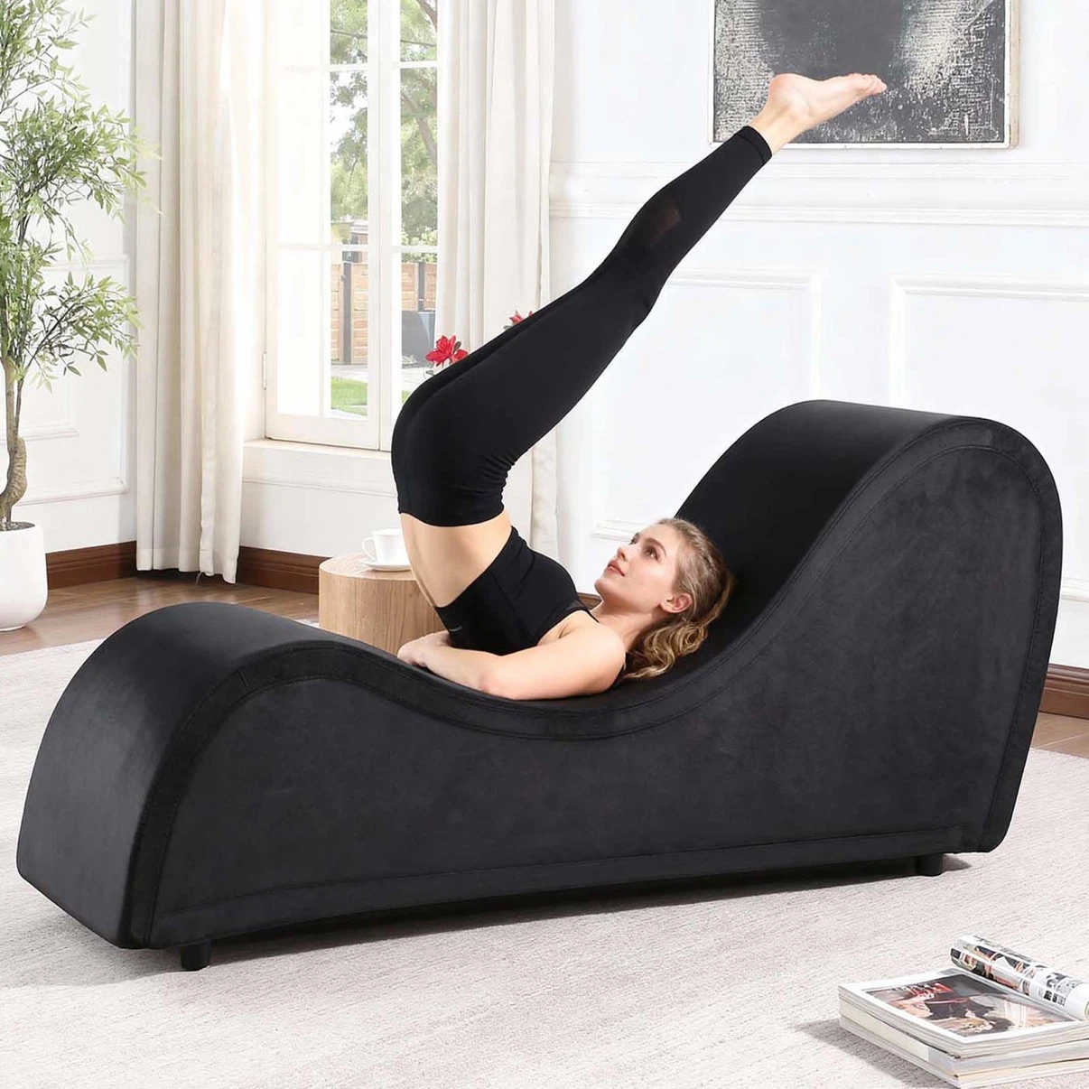 Black Chaise Lounge Chair with Washable Velvet Black Cover