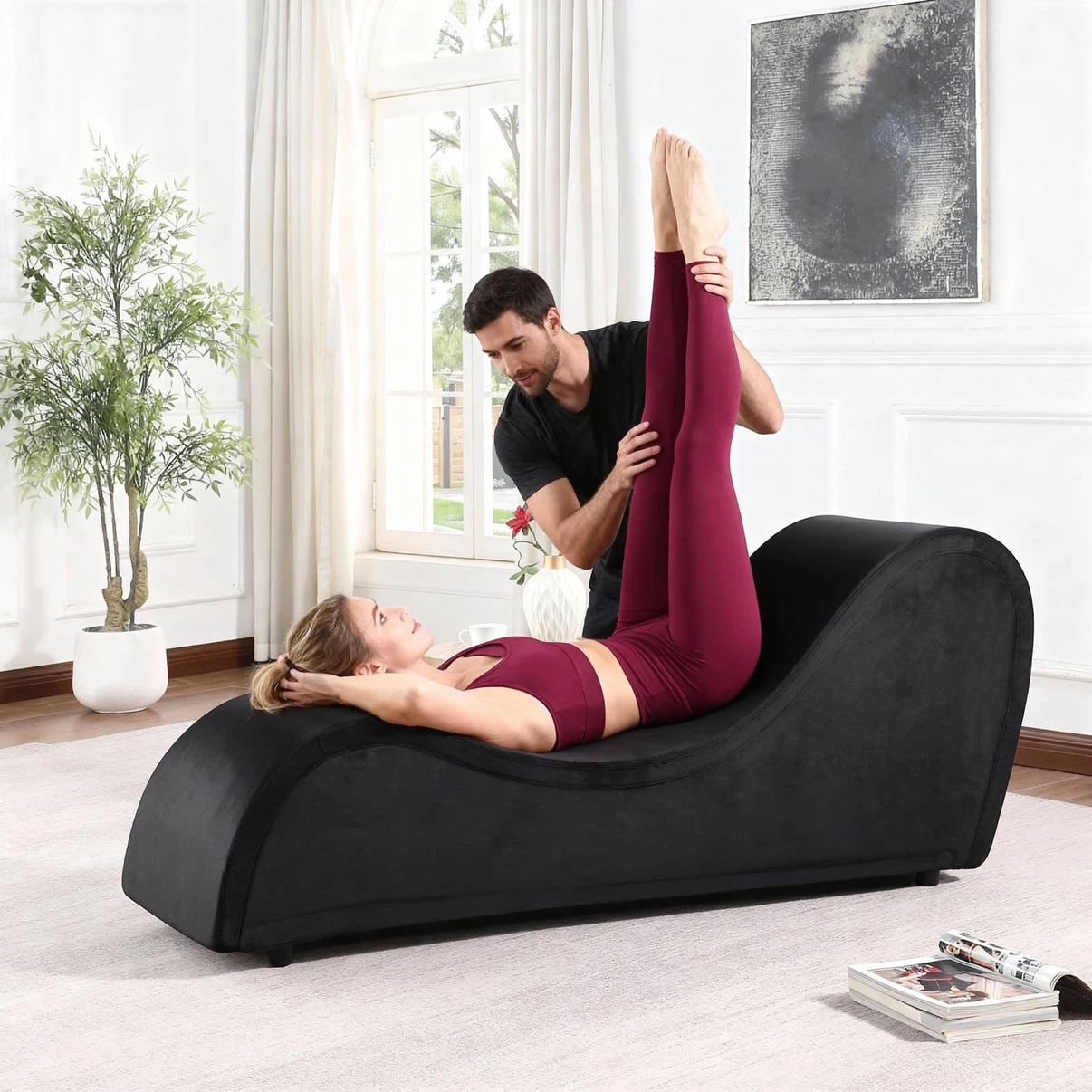 Black Chaise Lounge Chair with Washable Velvet Black Cover - photo 3