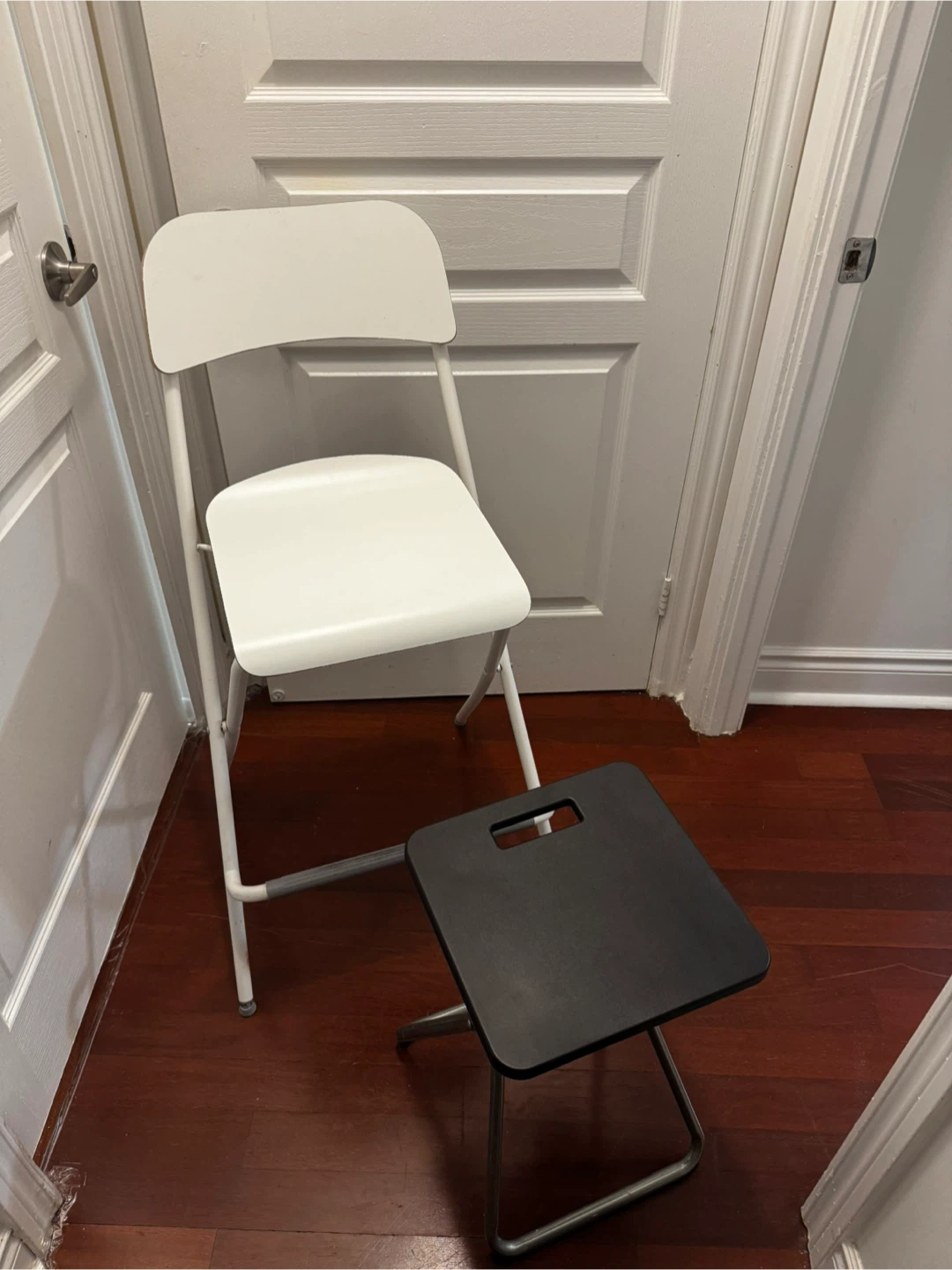 IKEA folding chair and small black stool - photo 2