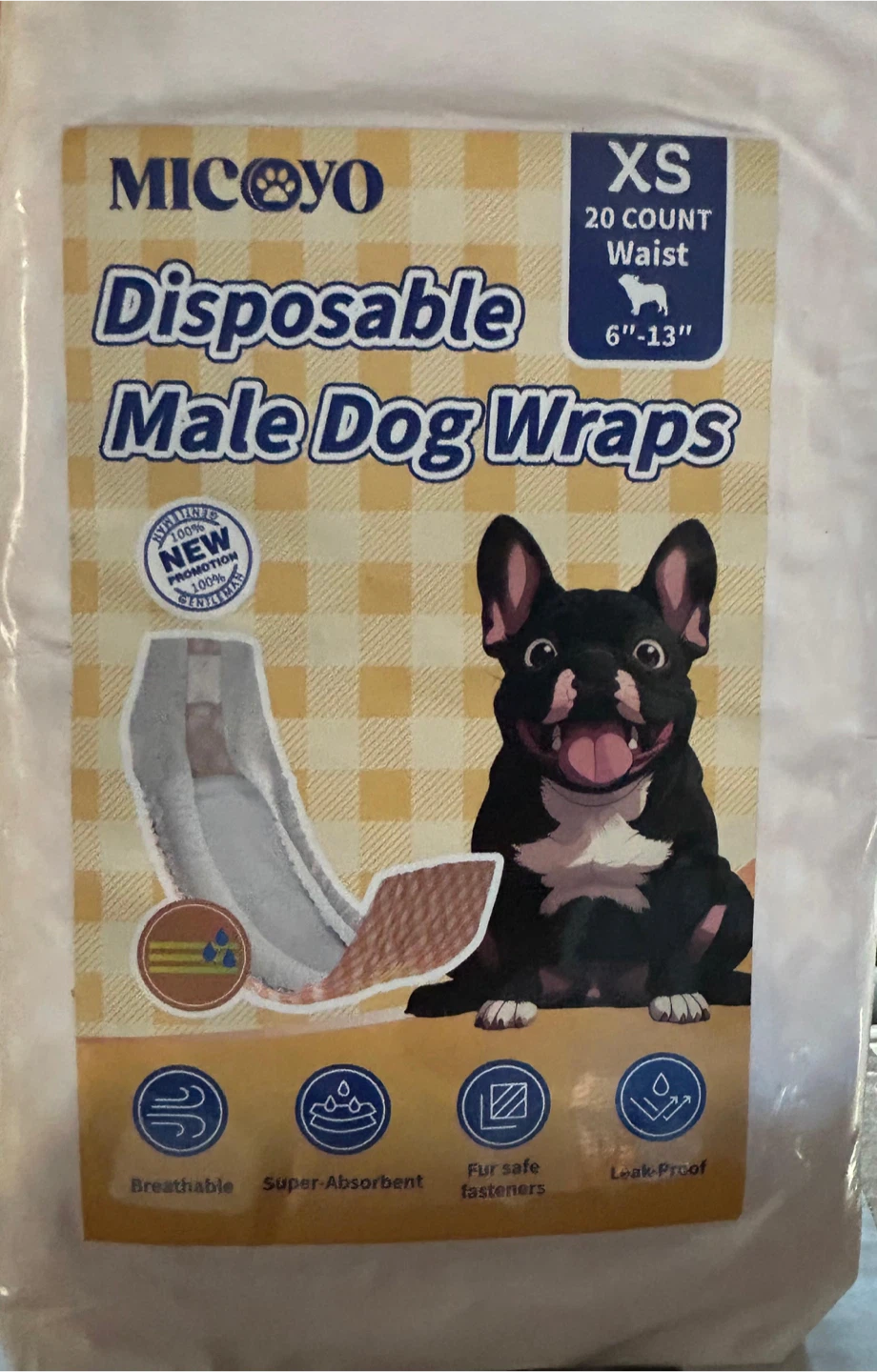 3 pack Disposable Male Dog Wraps - Size XS