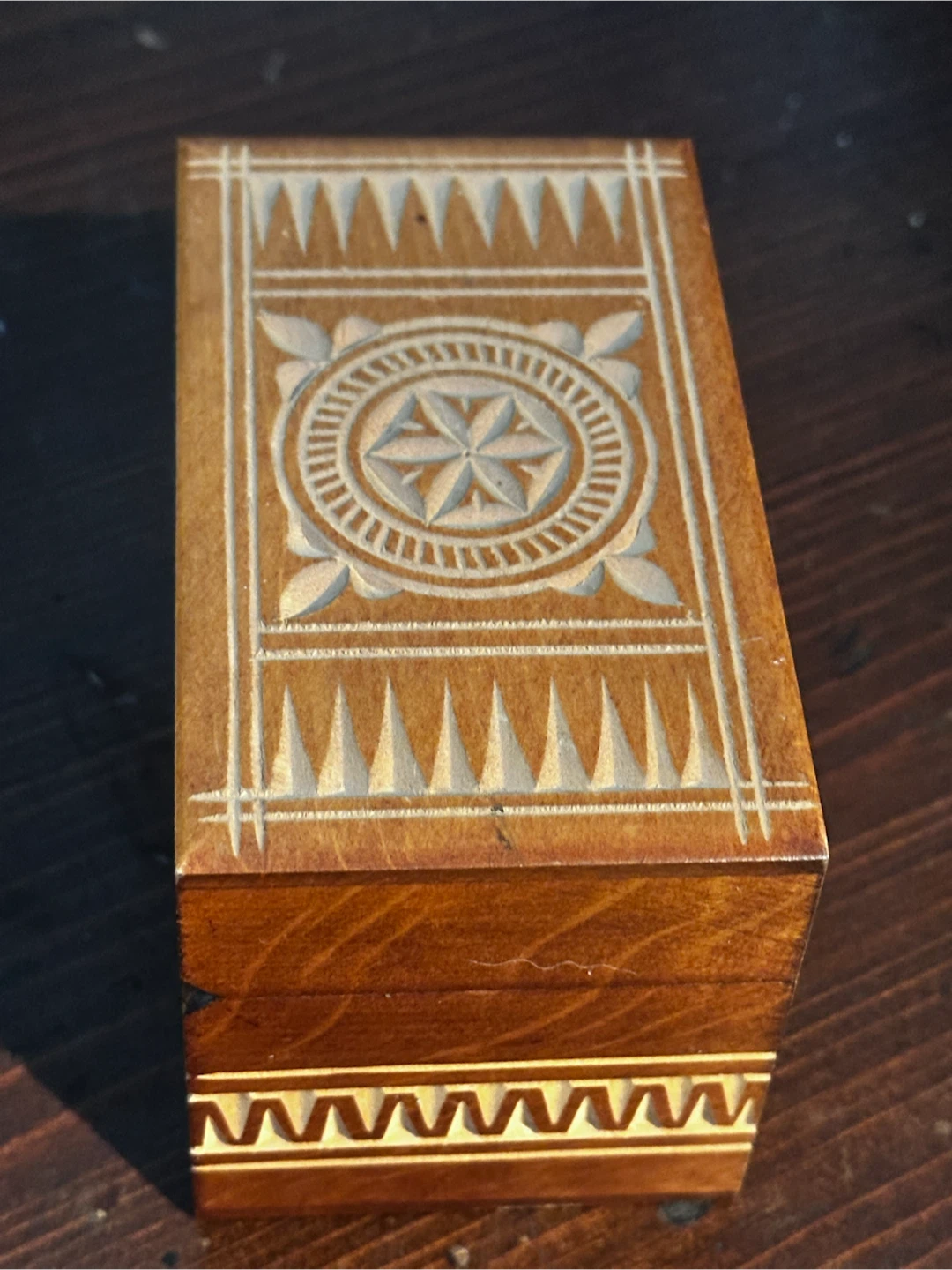 Vintage Polish Carved Wood Playing Card Box made in Poland