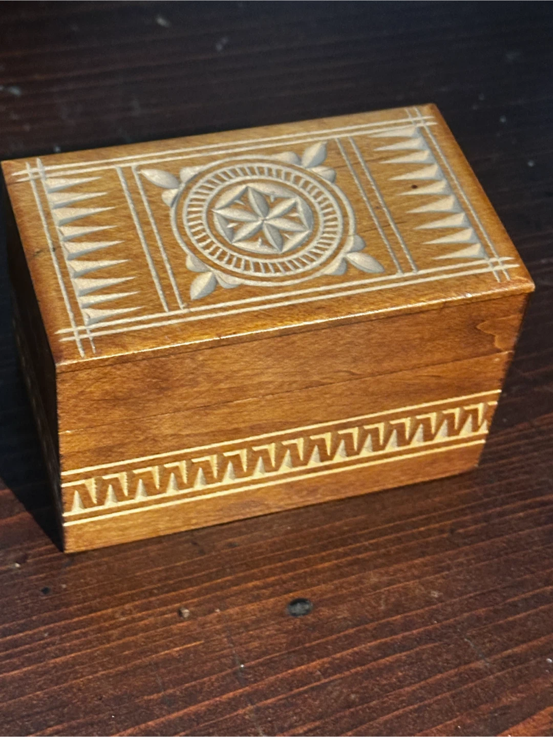 Vintage Polish Carved Wood Playing Card Box made in Poland - photo 2