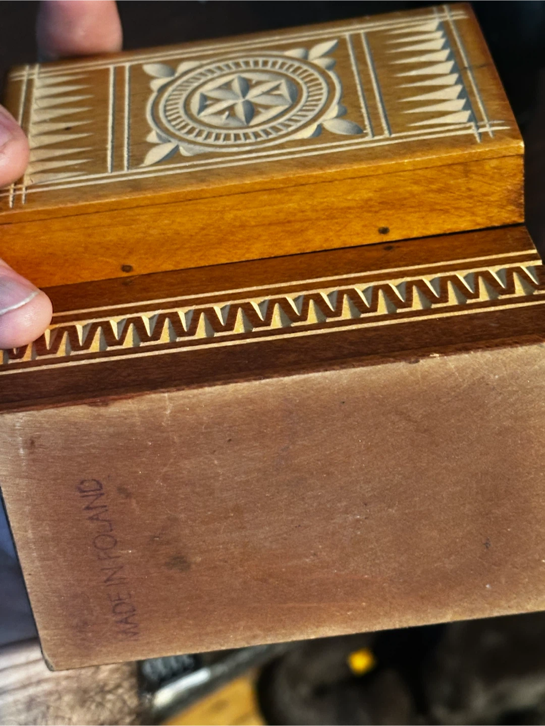 Vintage Polish Carved Wood Playing Card Box made in Poland - photo 5