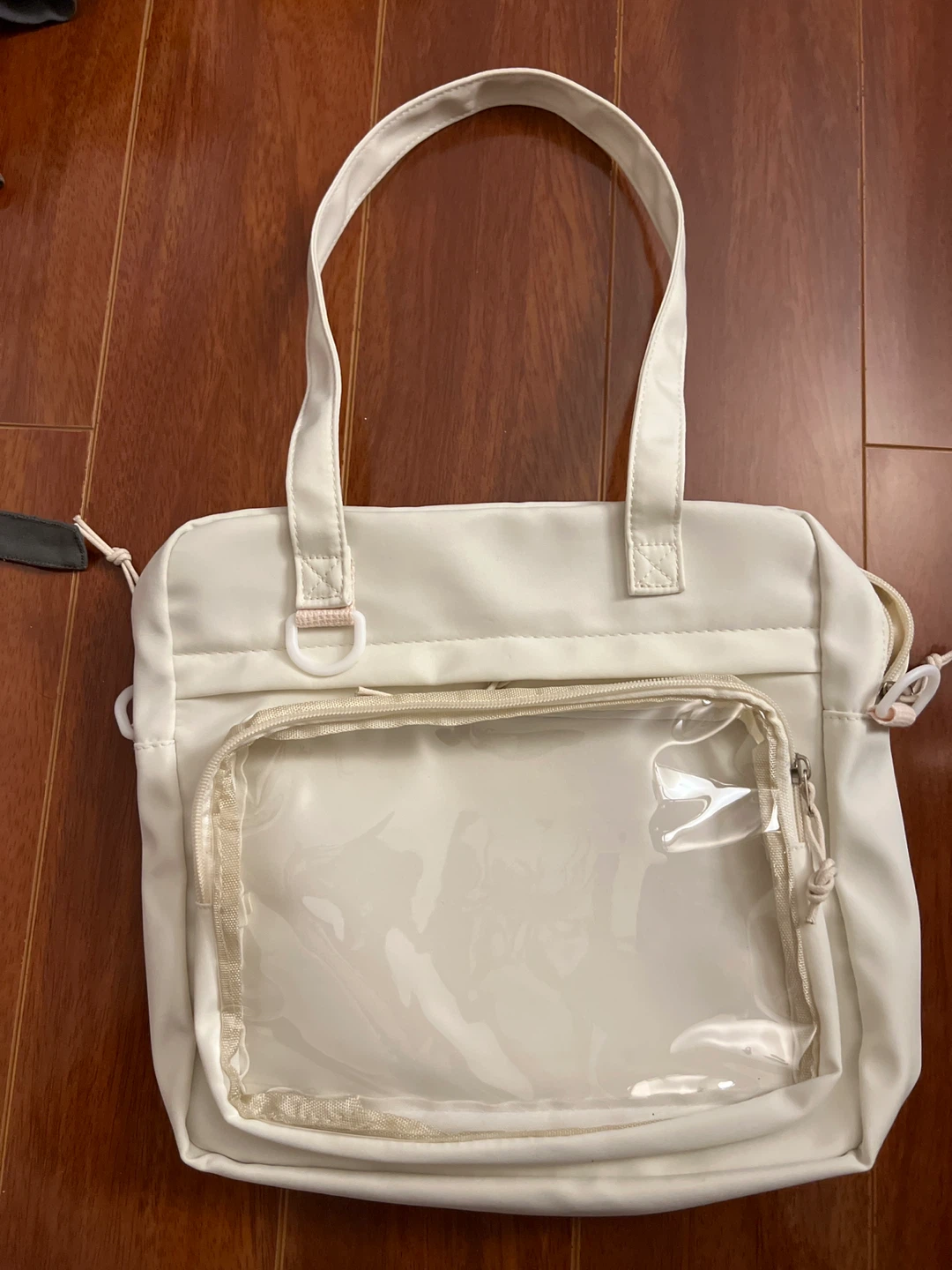 White Tote Bag with Clear Front Pocket
