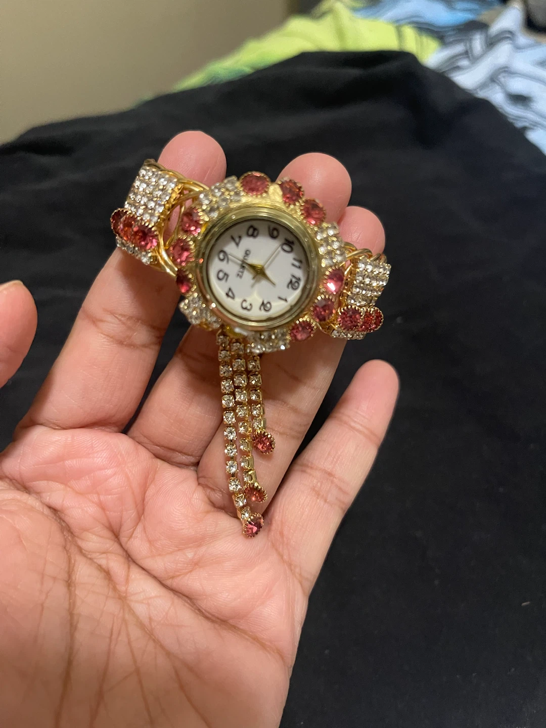 Gold Tone Rhinestone Quartz Bangle Watch