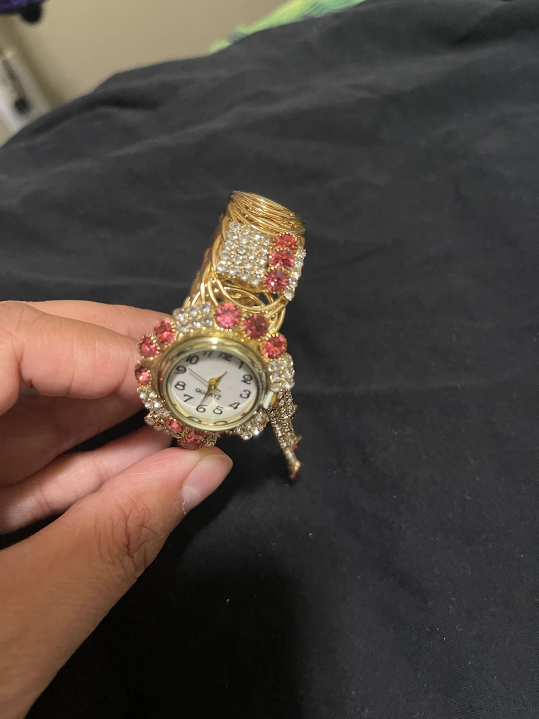 Gold Tone Rhinestone Quartz Bangle Watch - photo 2