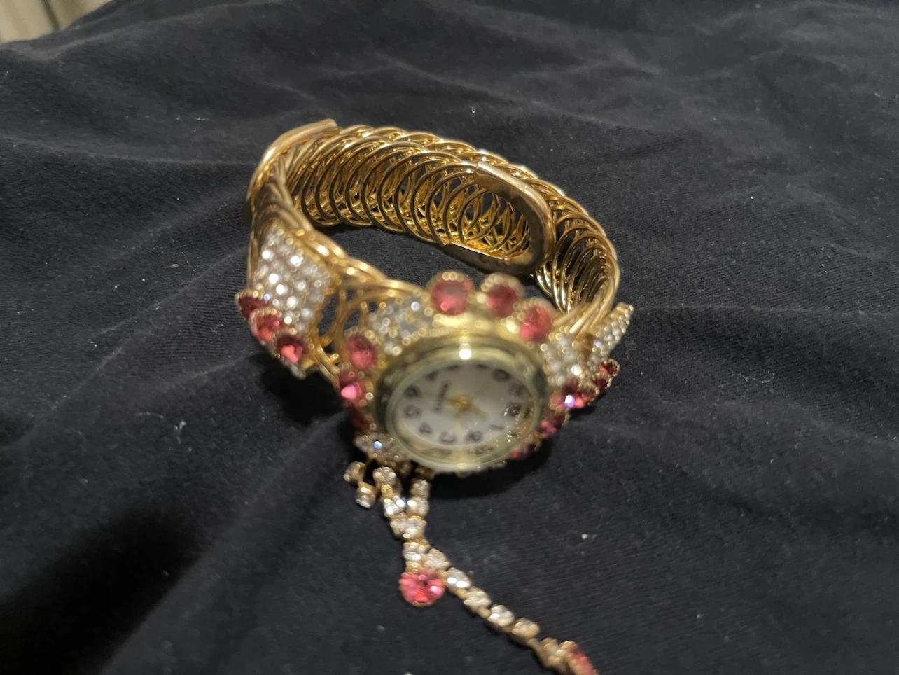 Gold Tone Rhinestone Quartz Bangle Watch - photo 3
