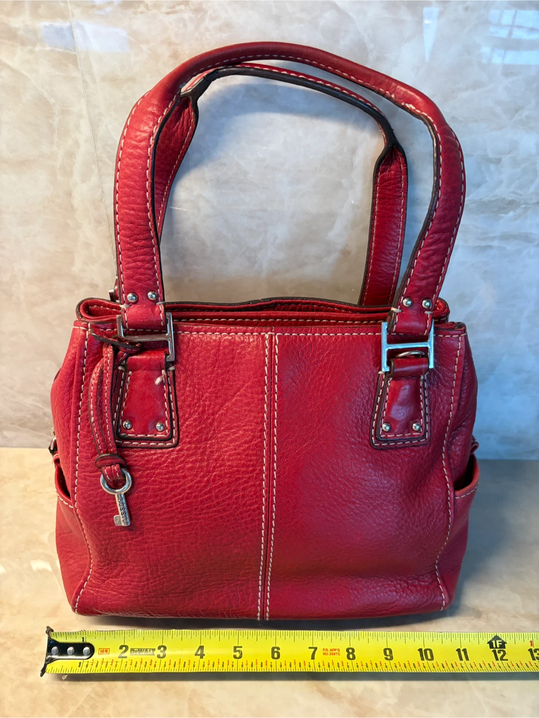 Fossil Red Leather Handbag measurements in photos - photo 3