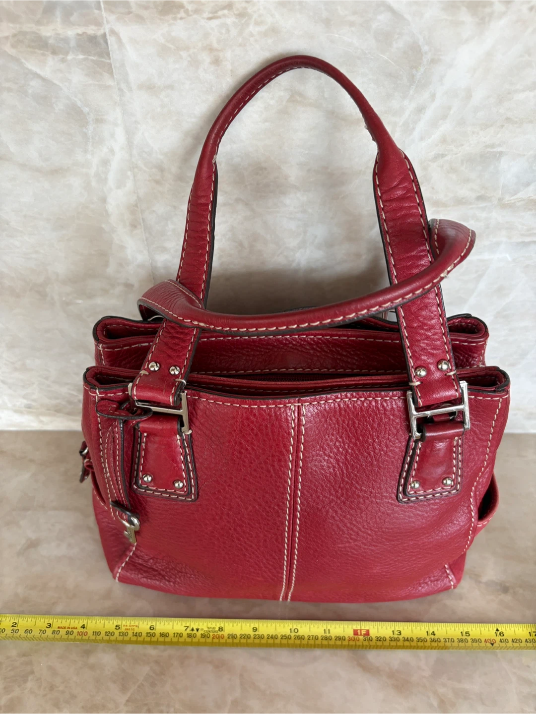 Fossil Red Leather Handbag measurements in photos - photo 5