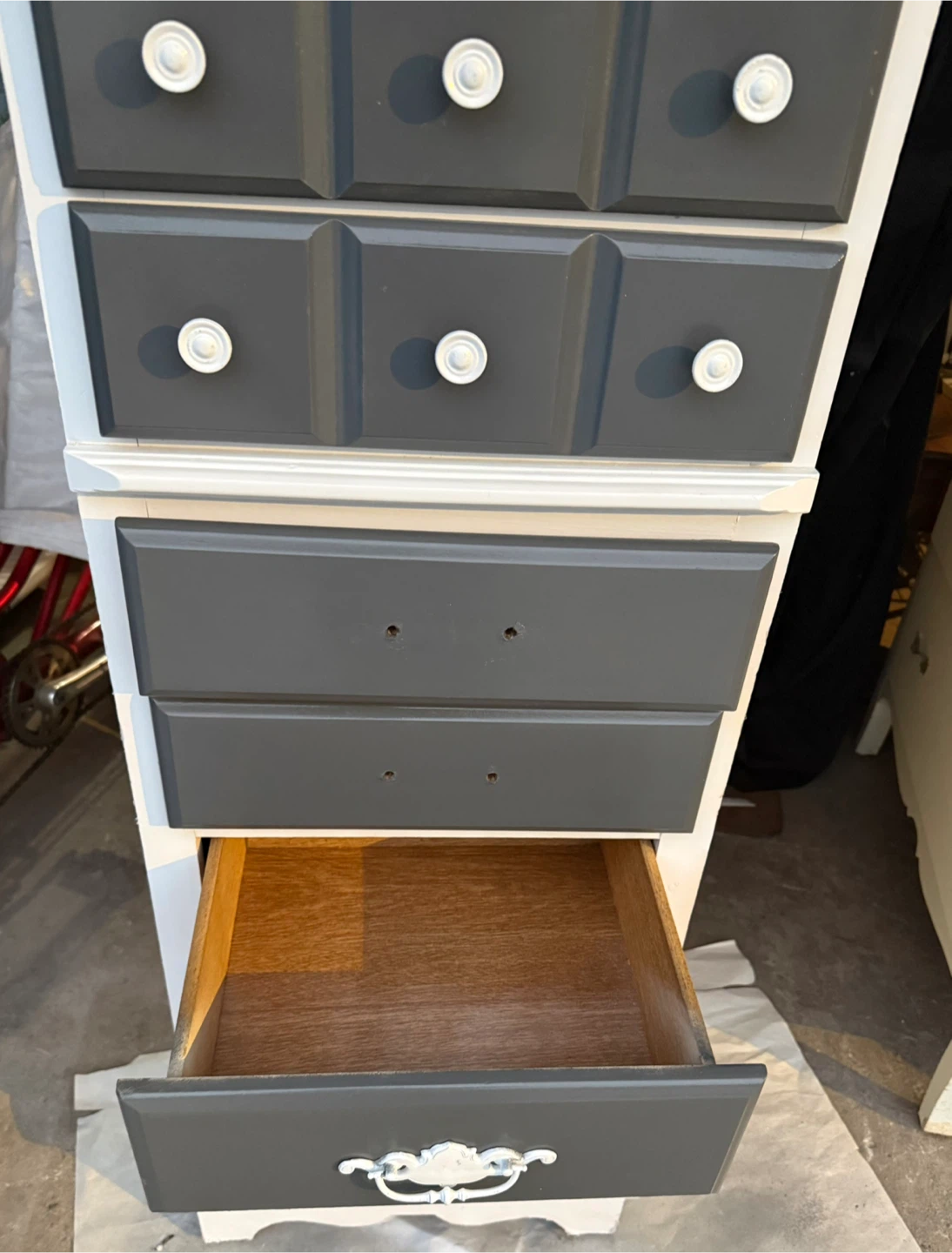Tall Gray and White Painted Chest of Drawers - photo 2