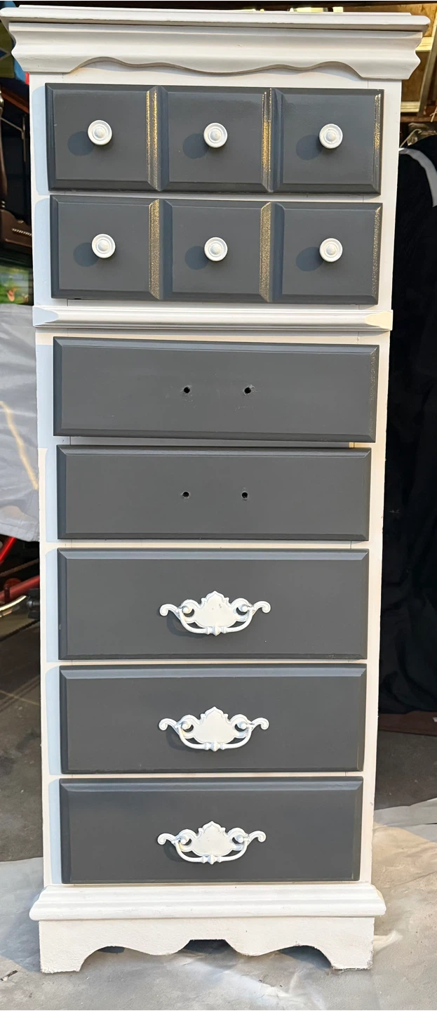Tall Gray and White Painted Chest of Drawers - photo 3