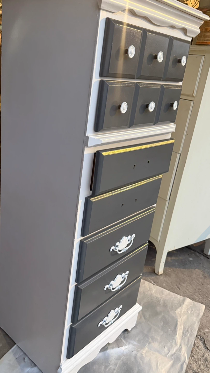 Tall Gray and White Painted Chest of Drawers - photo 4