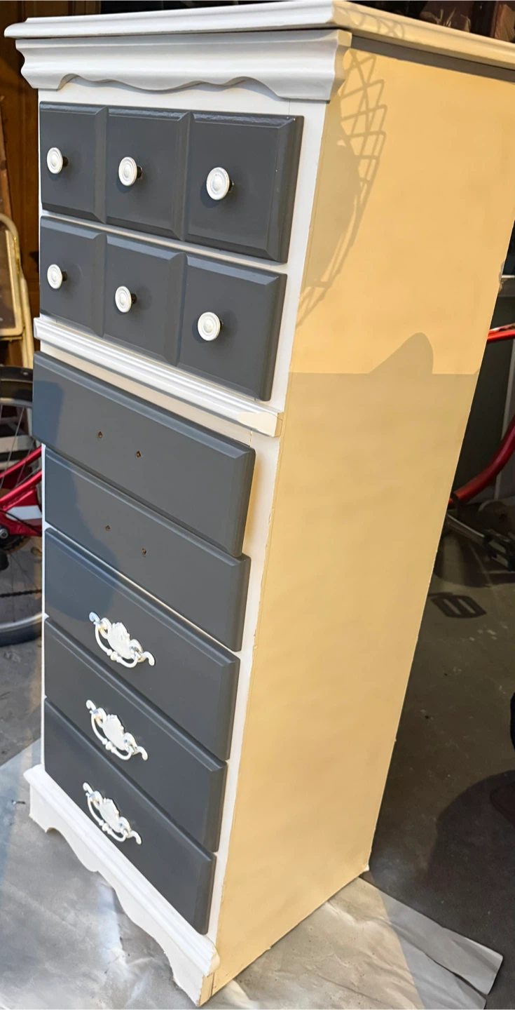 Tall Gray and White Painted Chest of Drawers - photo 5