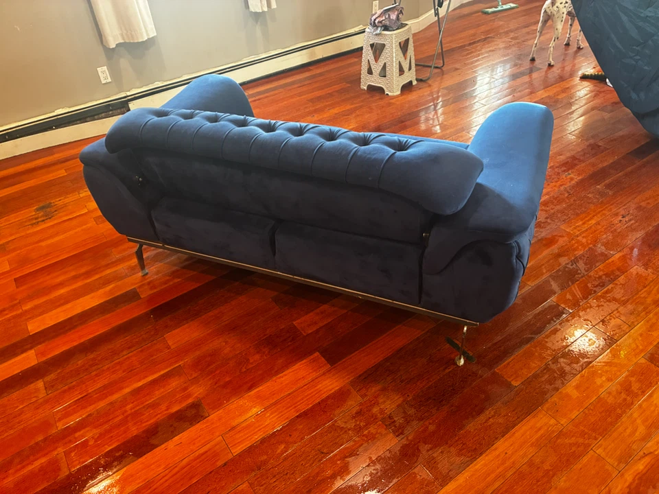 Blue Velvet Tufted Loveseat - photo 4