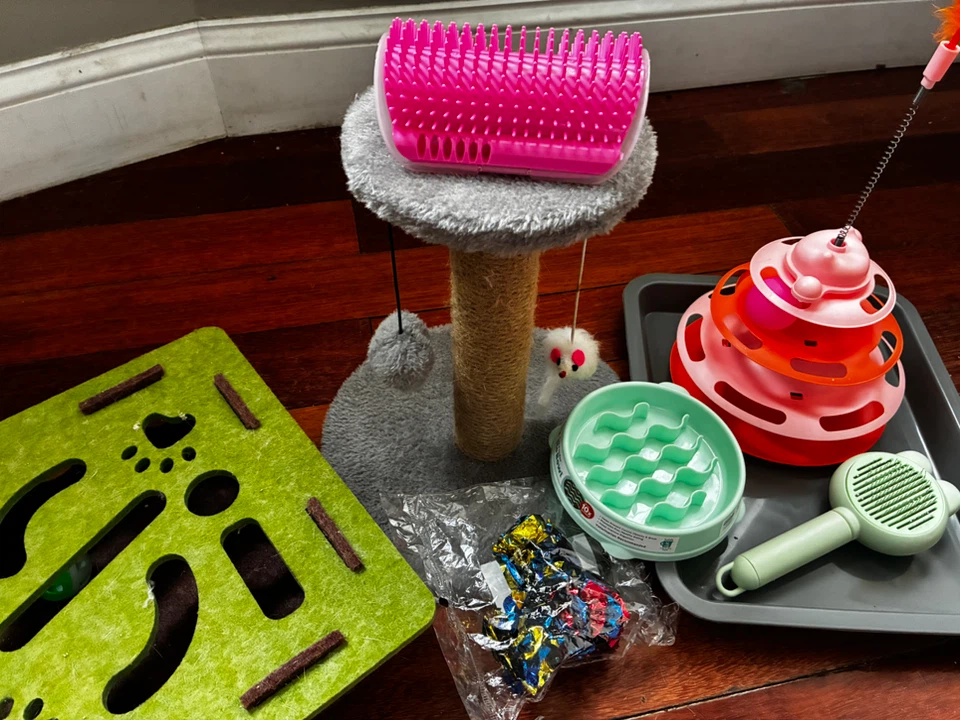 Assorted Cat Toy and Grooming Bundle