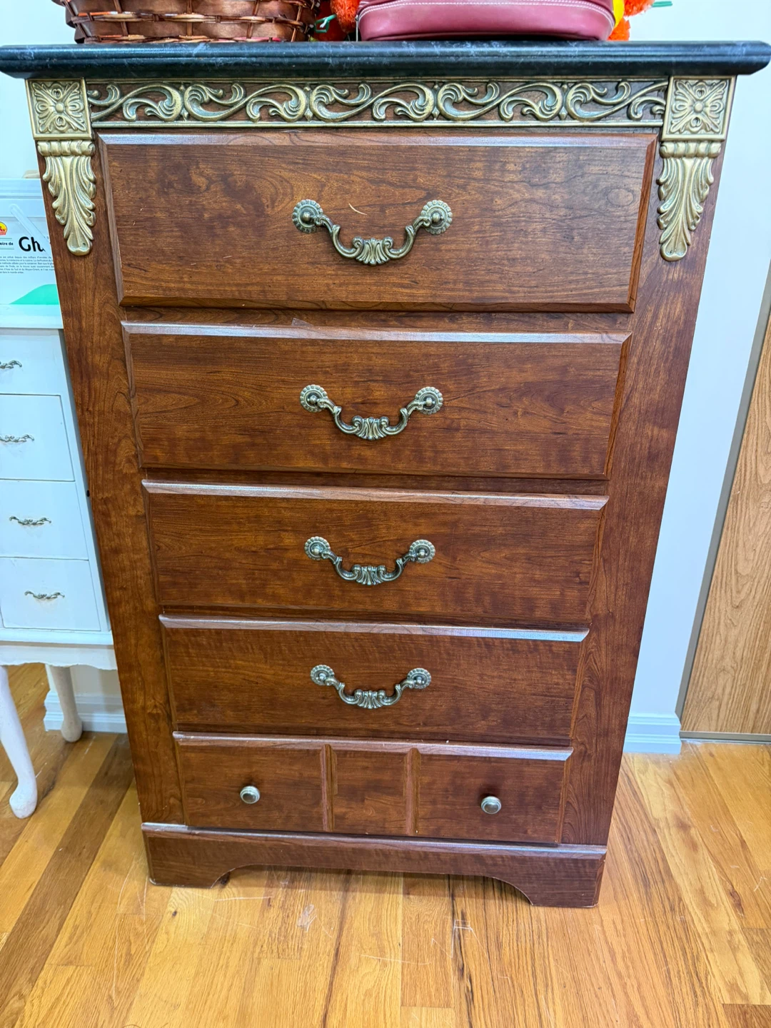 Traditional Wood Tall Dresser with Five Drawers