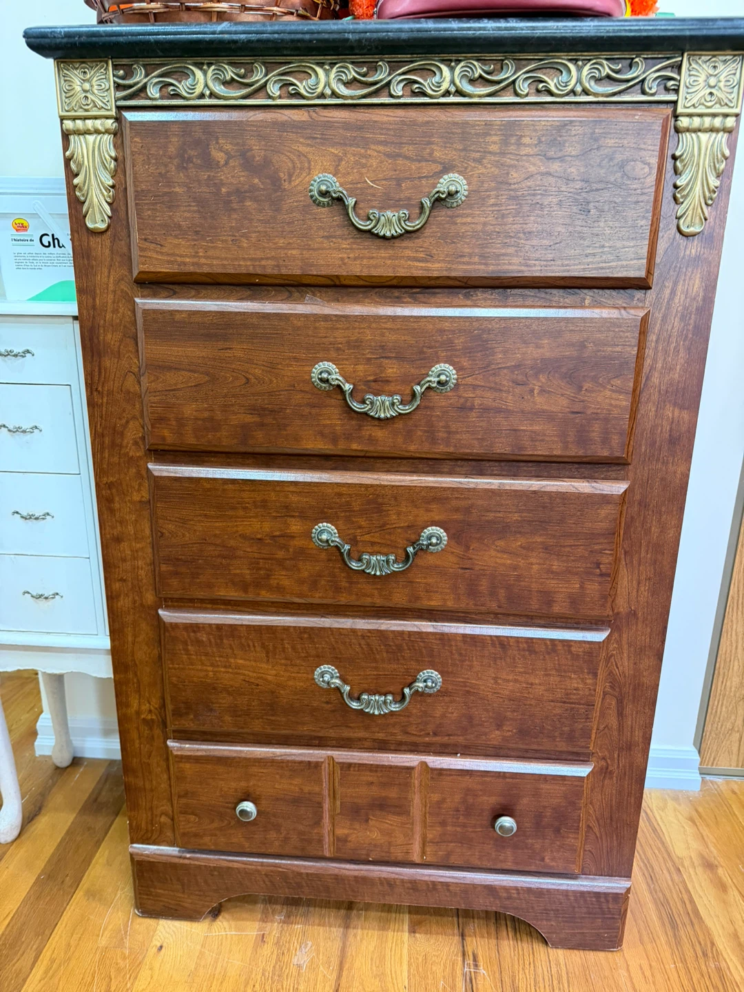 Traditional Wood Tall Dresser with Five Drawers - photo 2