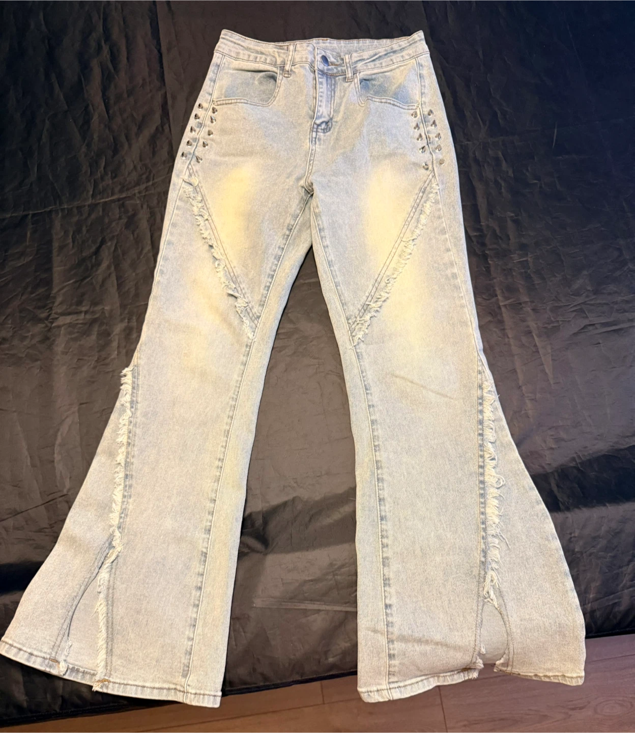 Y2K Studded Light Wash Flared Jeans