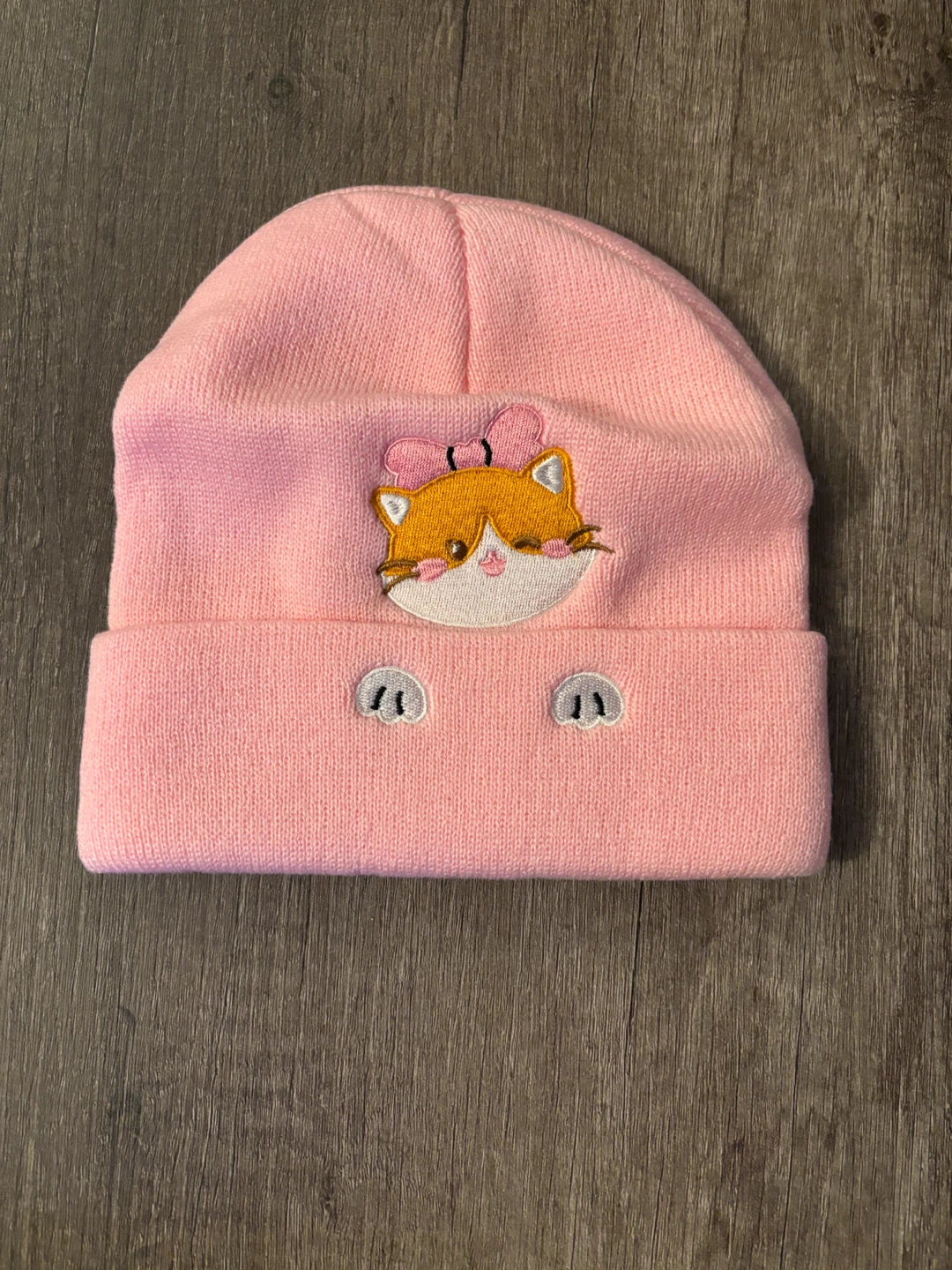 Pink Cat Embroidered Beanie