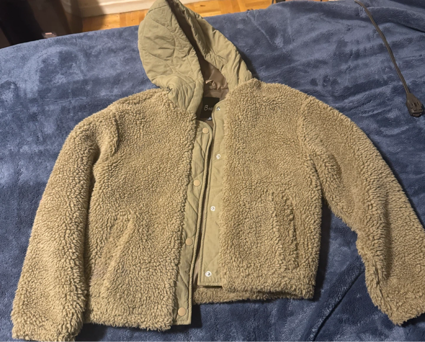 olive green sherpa hooded jacket