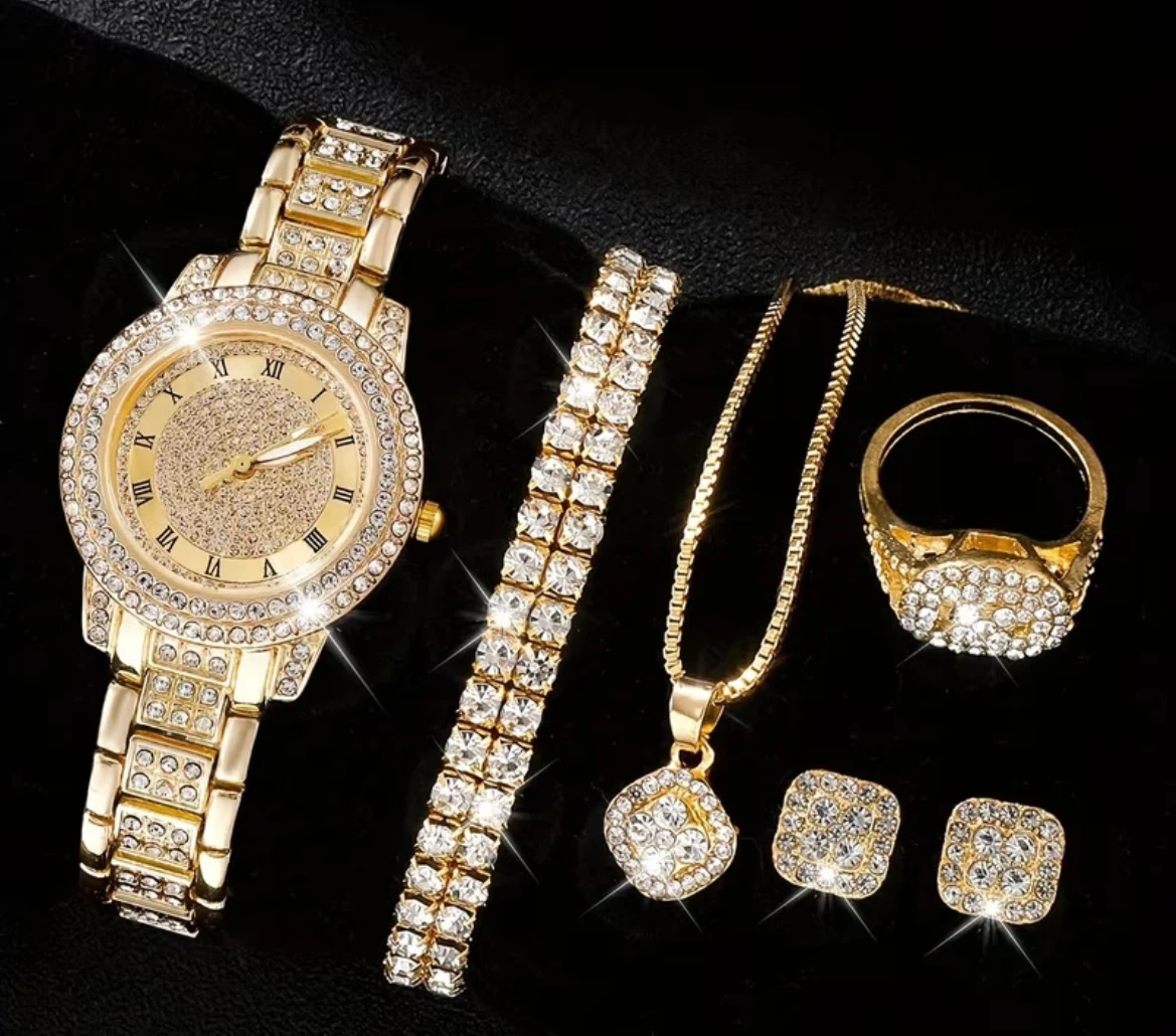 Gold Tone Rhinestone Jewellery Set