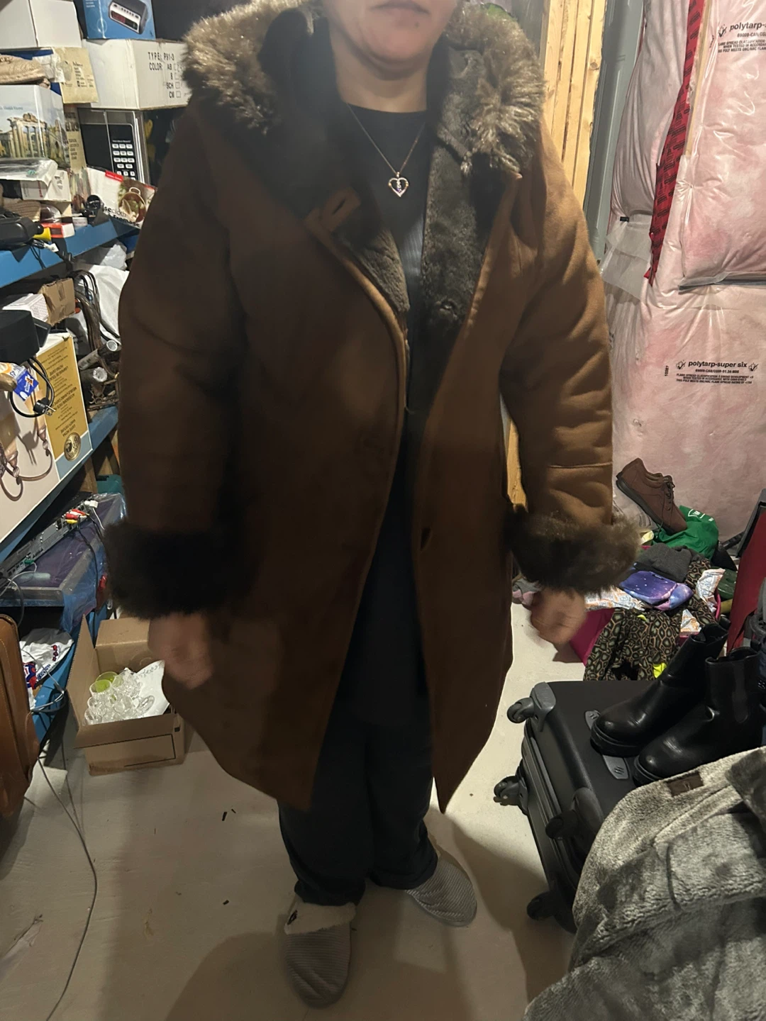 Simon Chang Faux Suede Fur Trim Coat XL - photo 2
