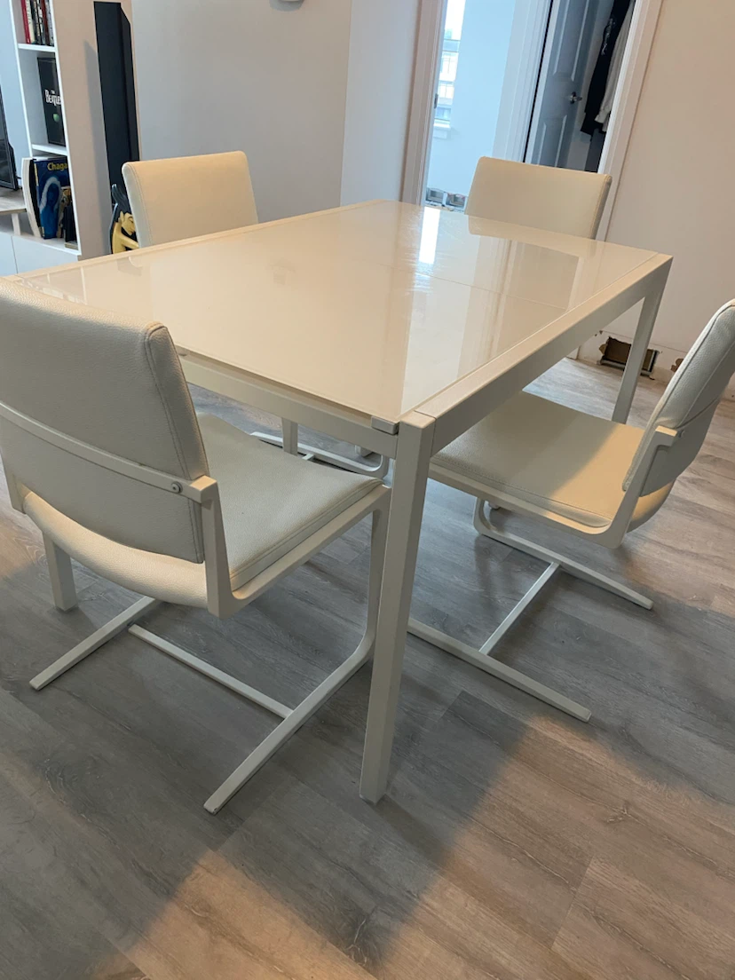 White Dining Table with 4 Chairs