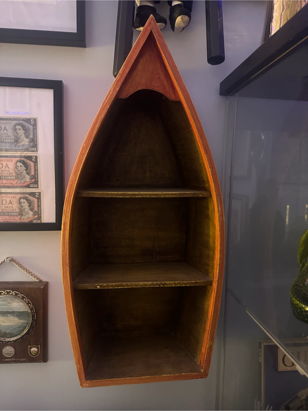 Rustic Wooden Boat Shaped Shelf