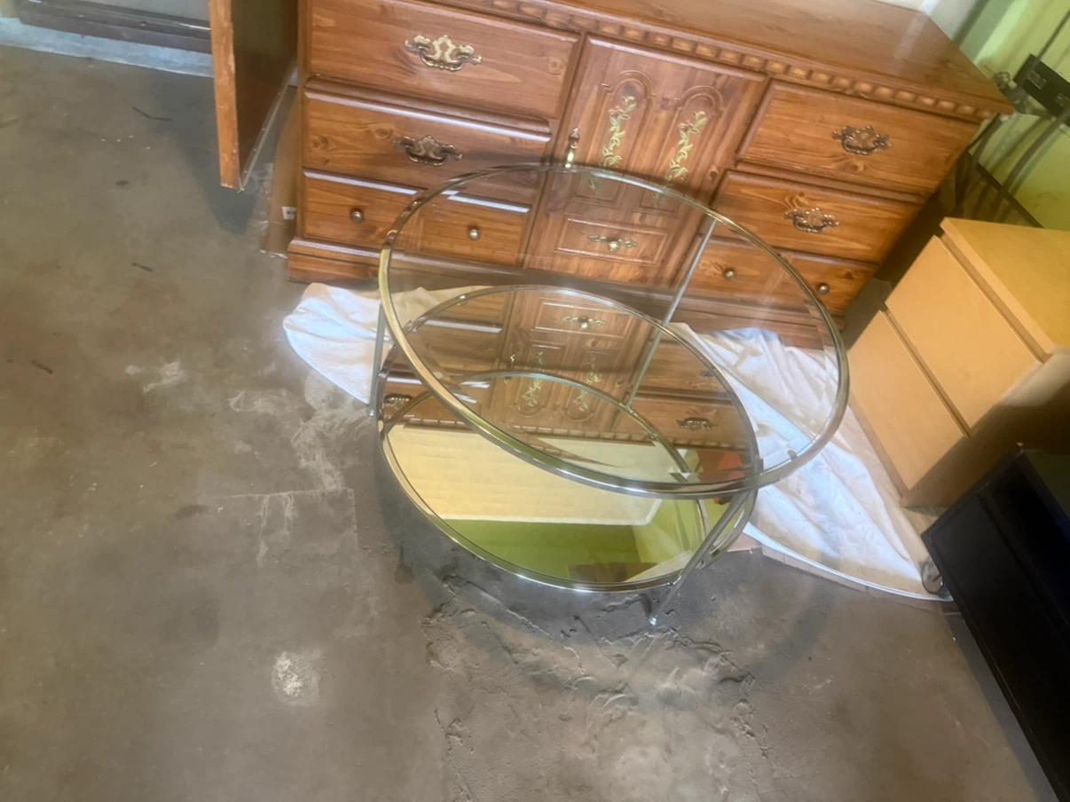 Round Glass Coffee Table with Mirrored Shelf - photo 2
