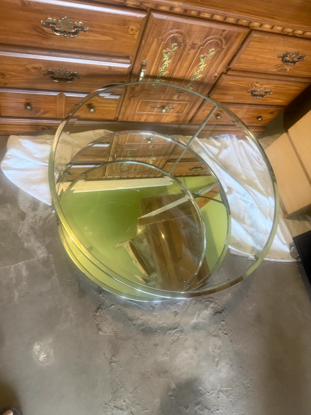 Round Glass Coffee Table with Mirrored Shelf - photo 3