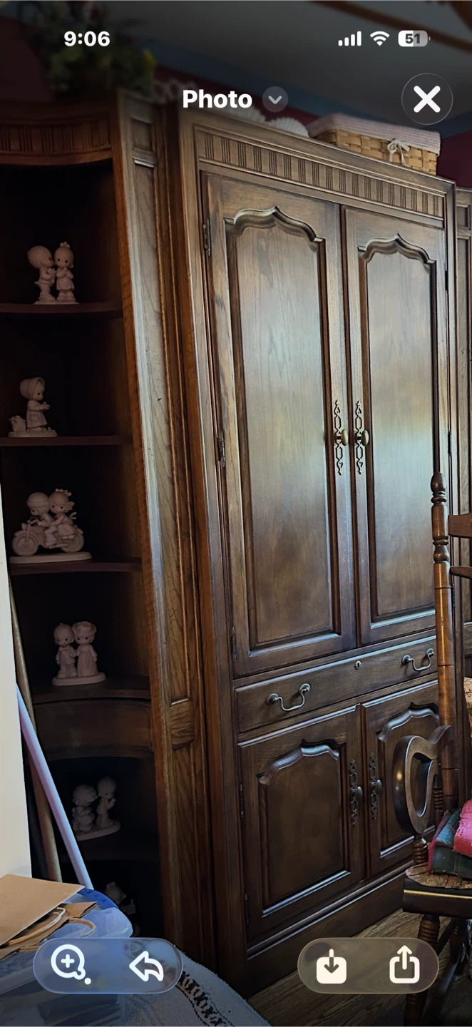 Large Wooden Armoire with Open Shelving