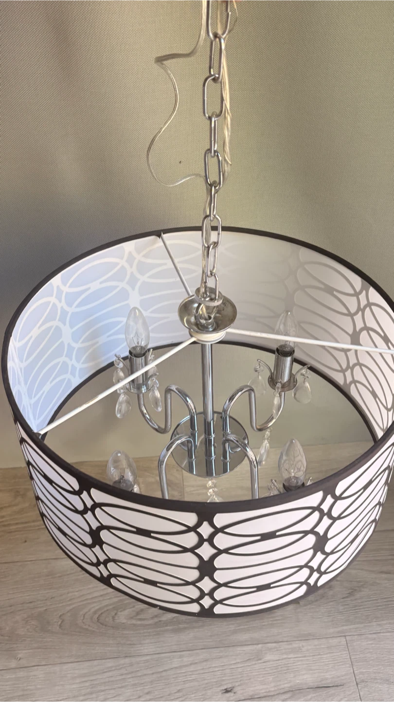 Black and White Patterned Drum Chandelier - photo 4