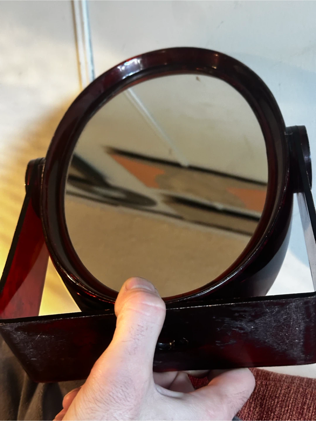 Vintage rootbeer lucite revolving vanity mirror - photo 2