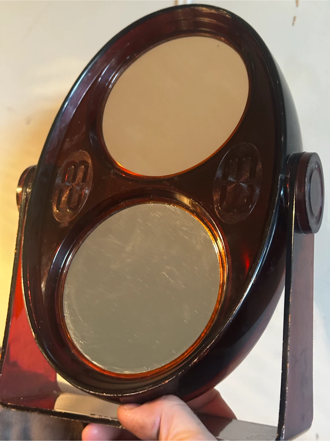 Vintage rootbeer lucite revolving vanity mirror - photo 4