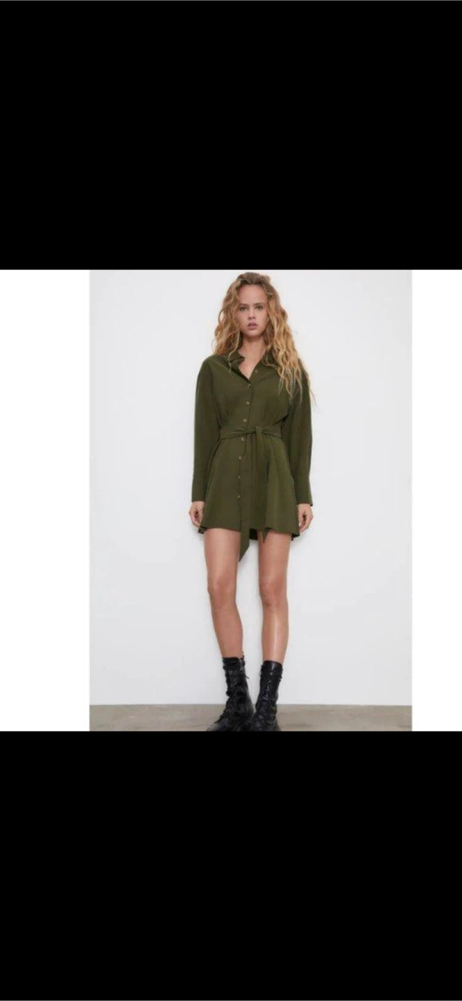 Zara Olive Green Button-Up Shirt Dress - XS - photo 2