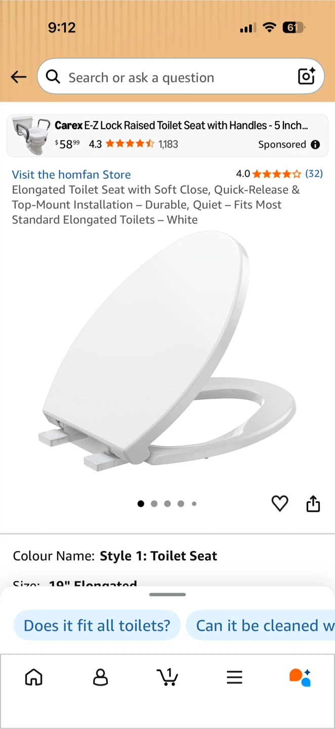 Homfan Elongated Toilet Seat