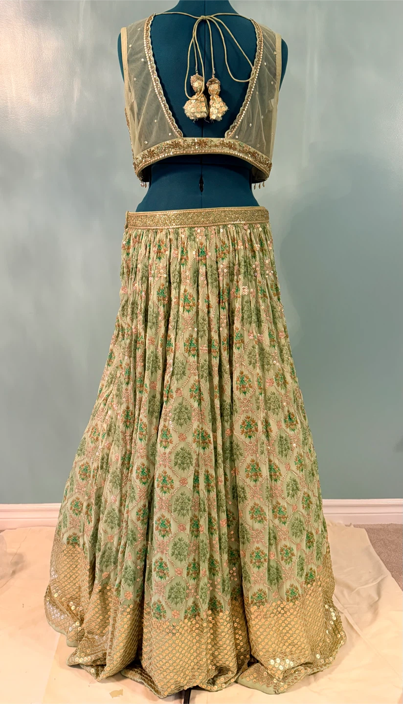 Green Floral Embroidered Lehenga Set - photo 5