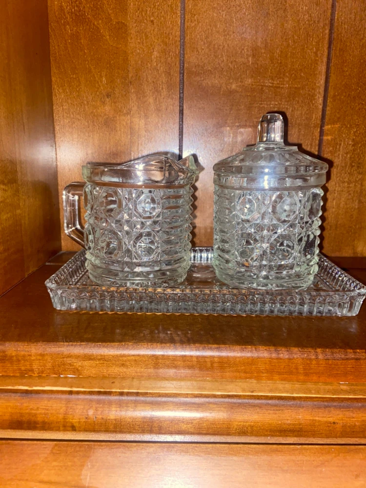 Vintage Pressed Glass Creamer and Sugar Set with Tray - photo 2