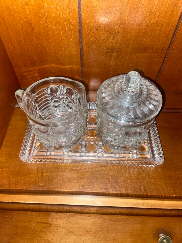 Vintage Pressed Glass Creamer and Sugar Set with Tray - photo 3