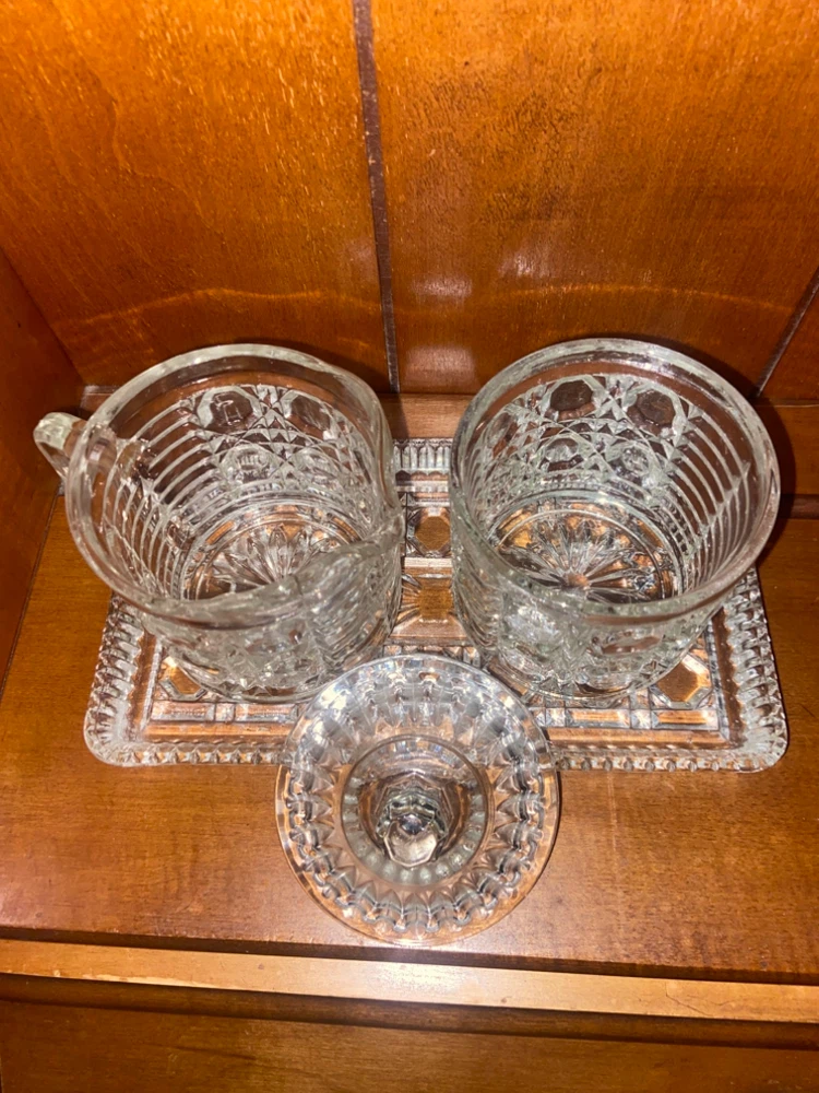 Vintage Pressed Glass Creamer and Sugar Set with Tray - photo 4