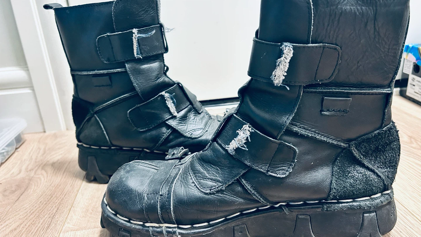 Black Leather Biker Boots with Skull Buckles – - photo 4