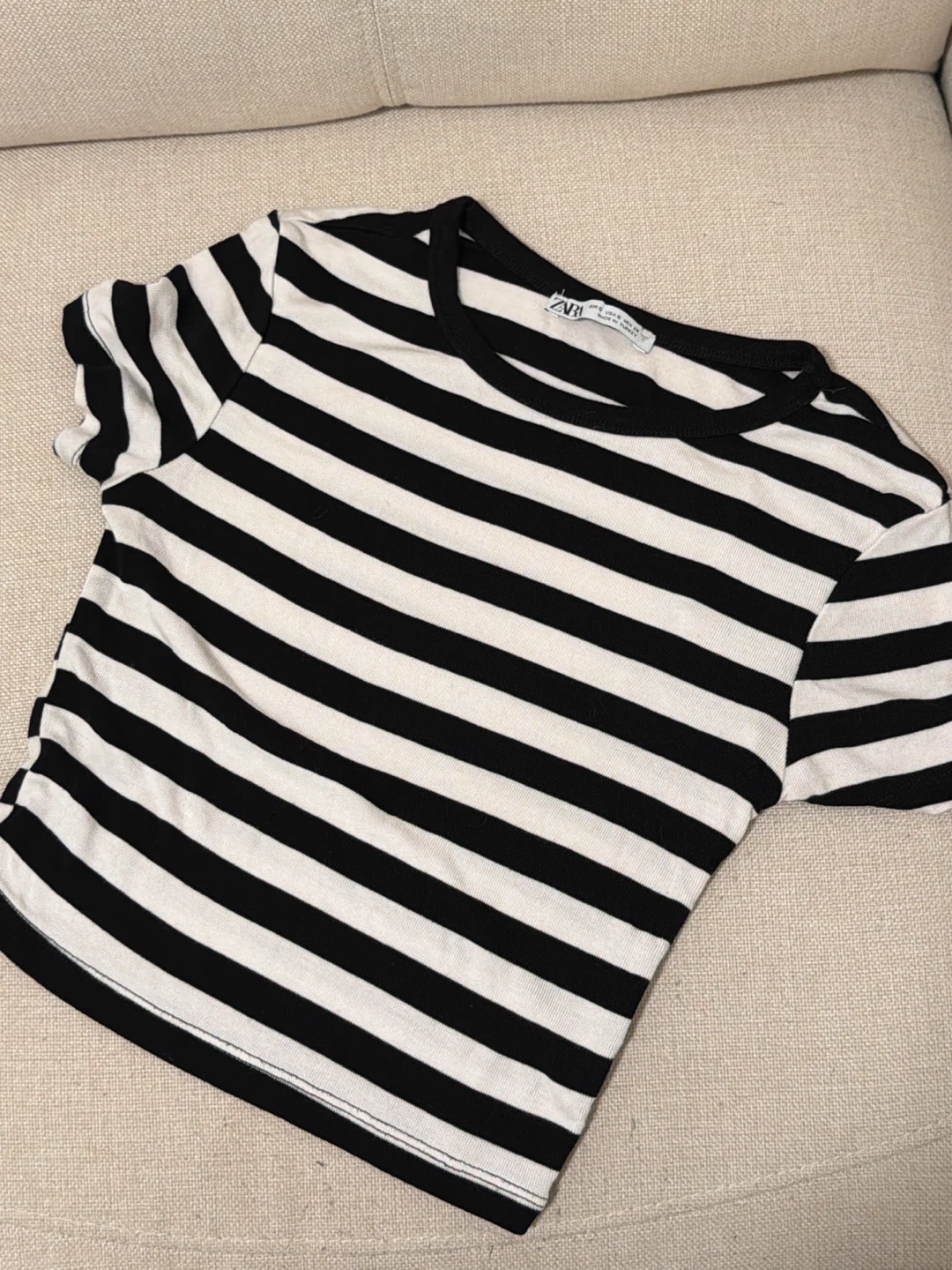 Zara Black and White Striped Short Sleeve Tee