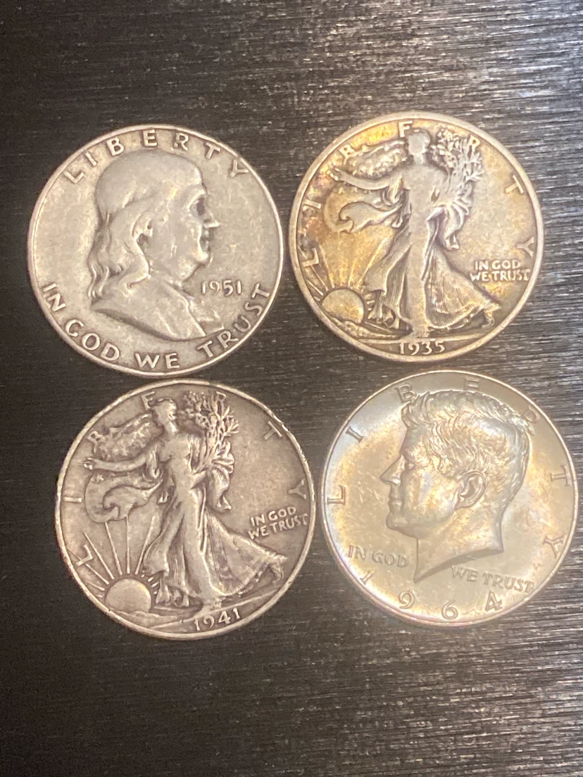 Set of 4 Vintage US Half Dollar Coins