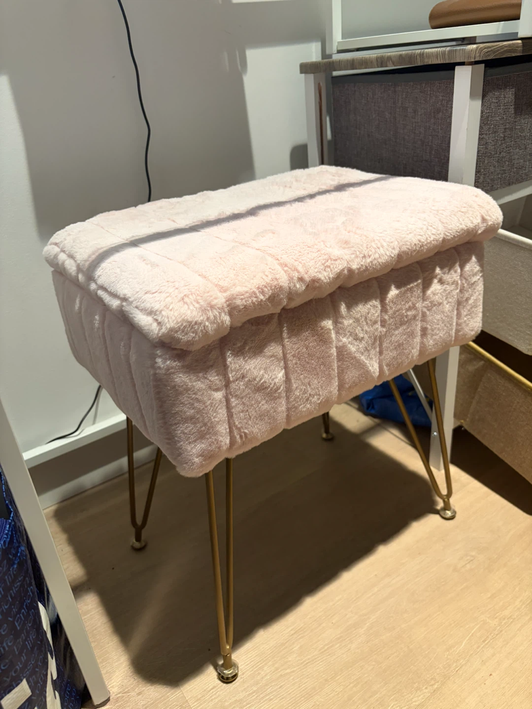 Pink Faux Fur Storage Ottoman