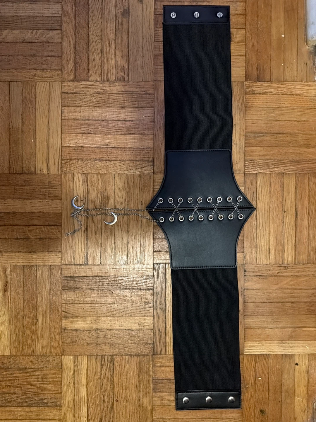 Black corset waist belt with silver moon charms