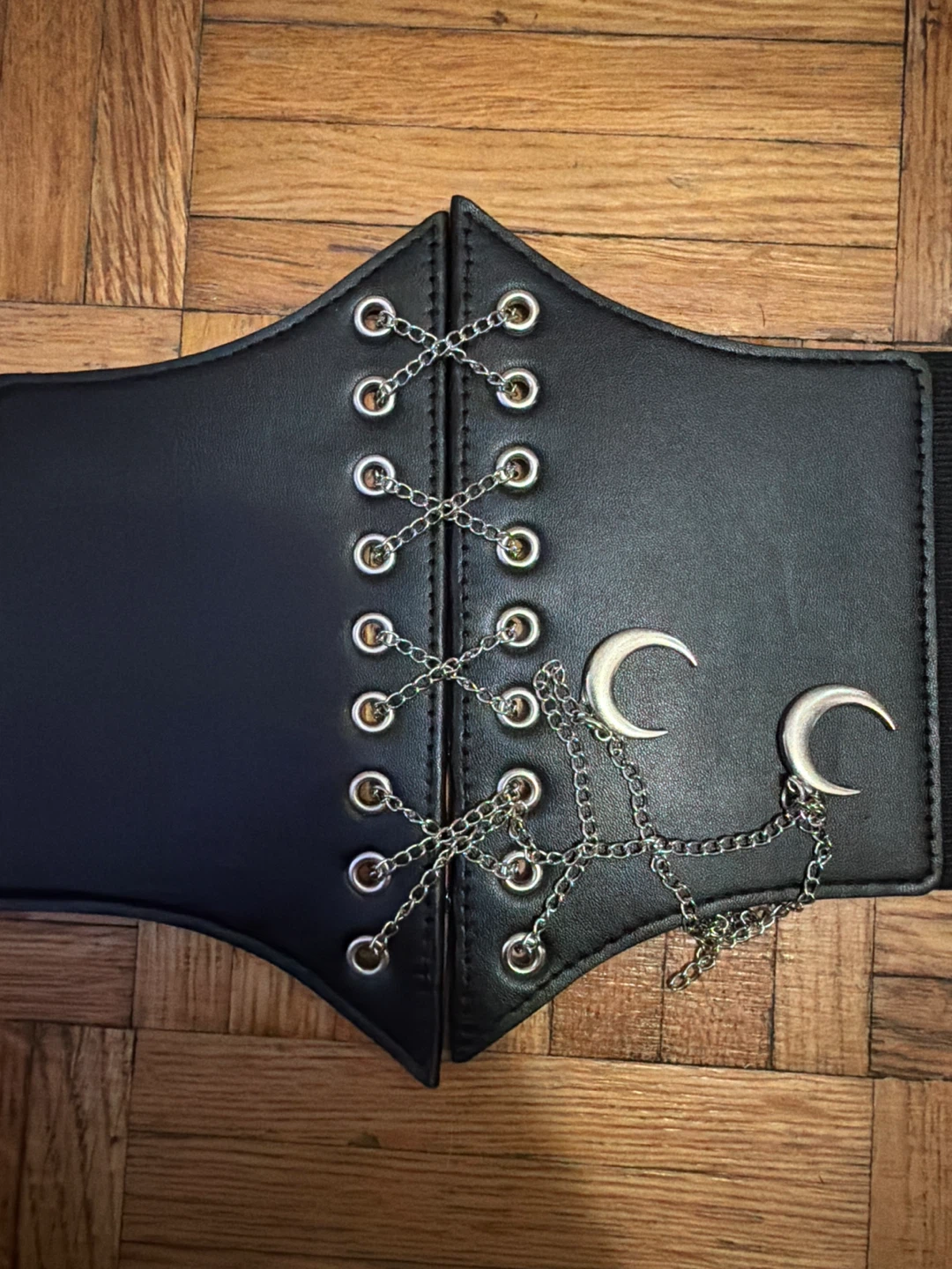 Black corset waist belt with silver moon charms - photo 2