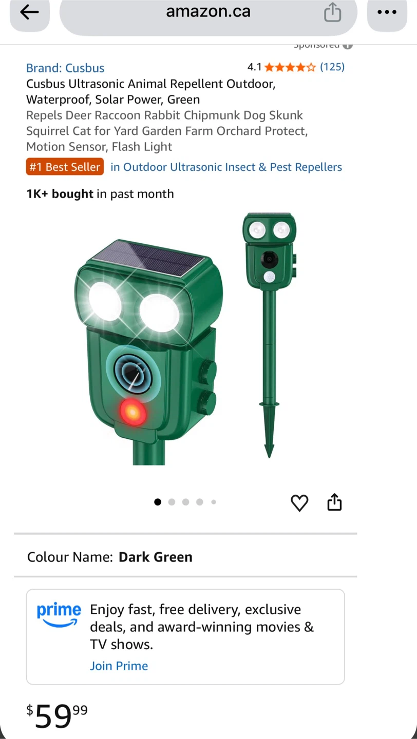 Outdoor Solar Ultrasonic Animal Repeller Waterproof