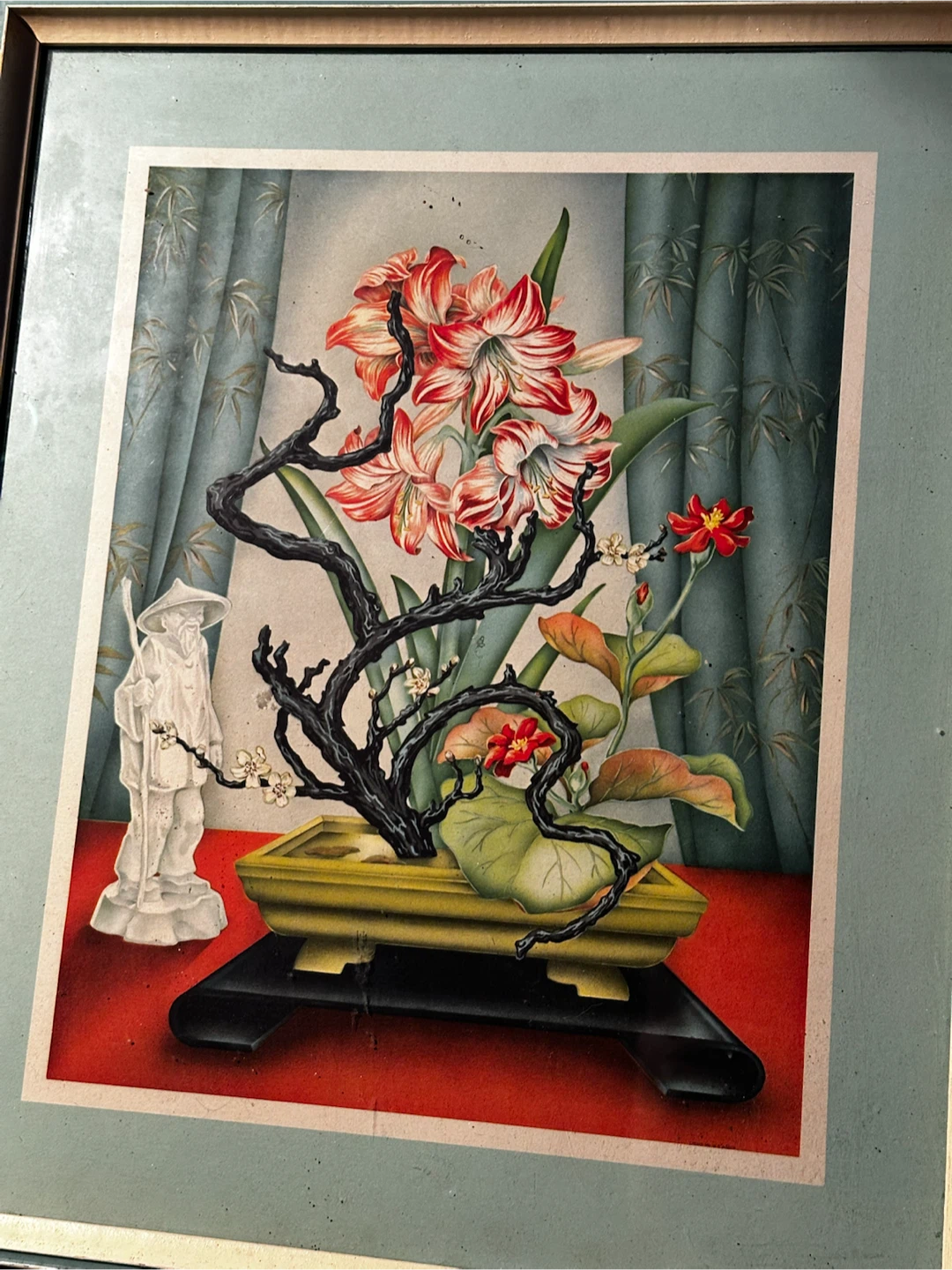 Vintage 1950s "Exotic Blossoms" Framed Print 18x15