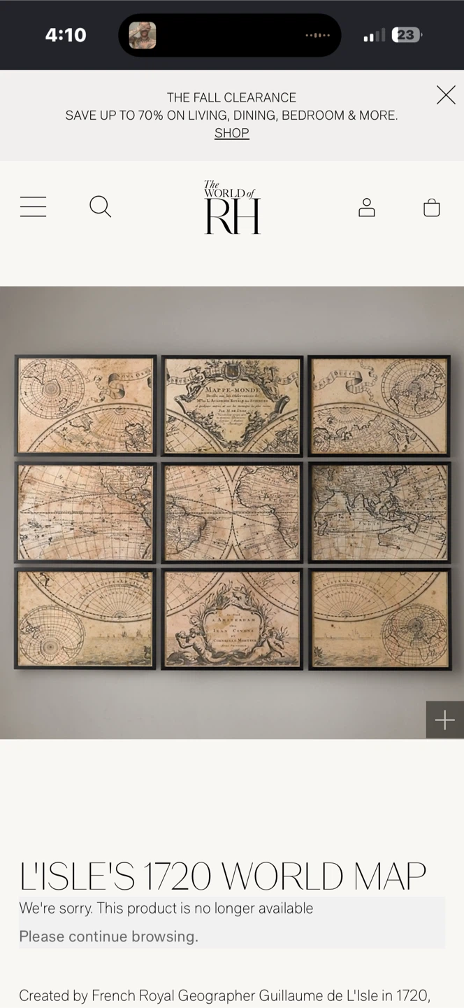 RH L'Isle's 1720 World Map Wall Art